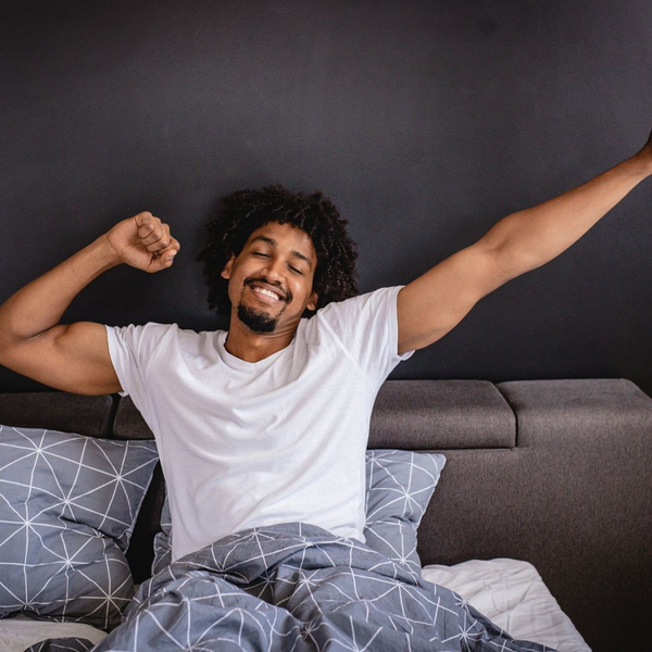 man waking up happy man waking up happy